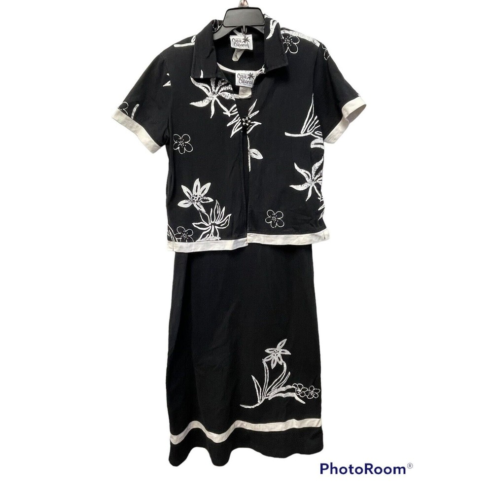 Copa Cabana Womens Dress Jacket Size Small Floral Black White Made USA Vintage